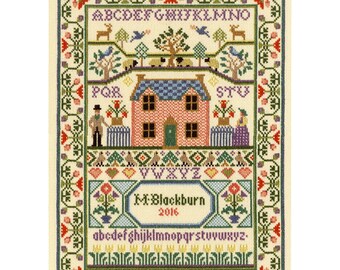 Bothy Threads Country Cottage Historical Sampler Counted Cross Stitch Kit by Moira Blackburn - 24cm x 34cm