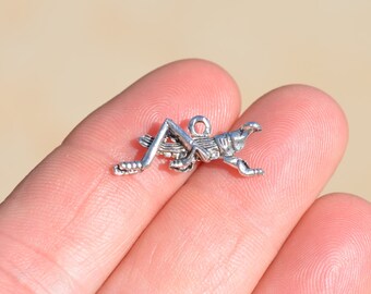10 Silver Grasshopper Charms SC2668