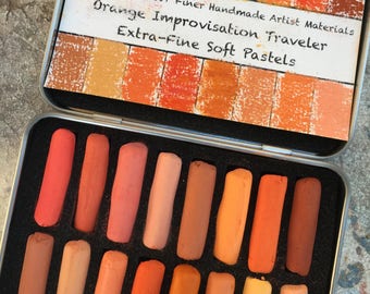 ORANGE Improvisation set of 16 Handmade artisan extra-fine*** extra-Soft*** Pastels by Jazper Stardust