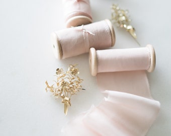 BLUSH - Hand Dyed Habotai Silk Ribbon - 0.5, 1.5, 2.5 inches width - 5 metres or 2.5 metres - wedding bouquet, invitations, weddings
