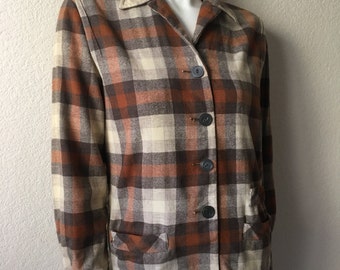 Vintage Women's 50's Bobbie Brooks, Wool Blend, Calgary Jacket, Plaid, Coat (M)