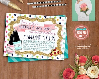 Birthday Party Invitation "Pedicures & Pizza" (Printable File Only) Spa Birthday, Mani Pedi Birthday, Tween Birthday, Sleepover Invite