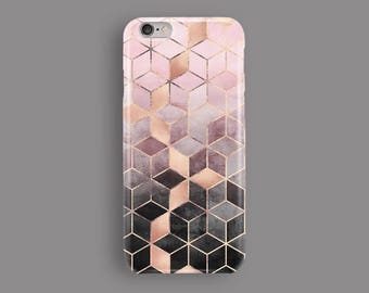 Pink And Grey Gradient Cubes Phone Case, iPhone 5S Case, iPhone 6S Plus, iPhone 7 Case, iPhone 8 Plus Case, Samsung Galaxy S8, Galaxy S7