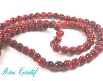 25 8mm painted red marbled black glass beads