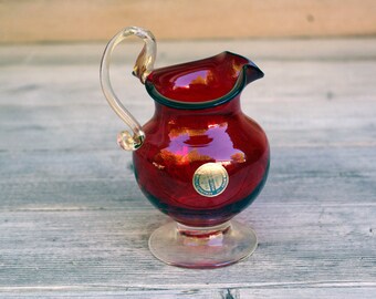 Murano Venetian Red Glass Pitcher Italy