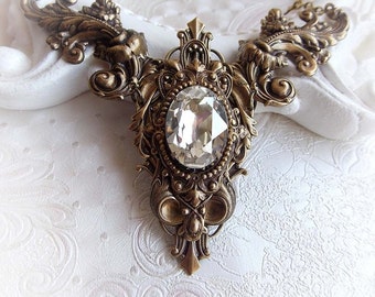 Victorian necklace renaissance bridal necklace clear champagne Swarovki crystal necklace crystal statement medieval jewelry baroque necklace
