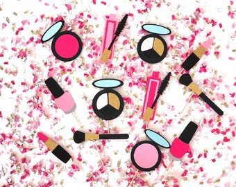 Makeup Cupcake Toppers | Makeup Cupcake Picks | Lipstick Cupcake Toppers | Makeup Party | Makeup Theme Party | Cosmetics Cupcake Toppers