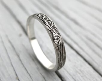 BARNWOOD womens cedar woodgrain ring faux bois 3mm sterling silver wedding band Made to Order