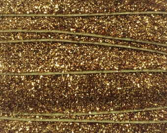 Glitter Fold Over Elastic By the Yard, Glitter Elastic for Headbands, 5/8" Gold Glitter Elastic By the Yard, 5 or 10 Yards