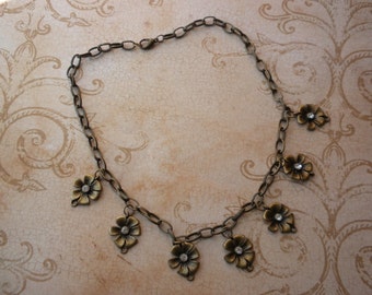 ANTIQUE GOLD FLORAL charm necklace