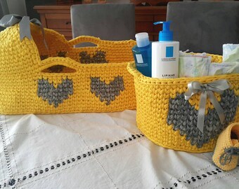 Baby Moses Basket , Baby Bassinet, Crocheted Basket ,Triple Baby Team,Storage Basket, baby booties