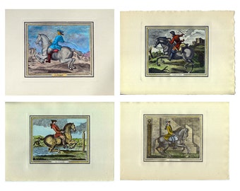 Animals - Horsemanship I(4 engraving) - Cm. 28 x 20 Inches 11 x 7,9 - Printed on high quality paper and water-coloured by hand. Since 1920s