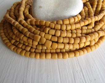 Sand orange glass seed bead, matte barrel tube, small rustic ethnic spacer , indonesian 3 to 6mm, new indo-pacific (22 inches)7ab29-5