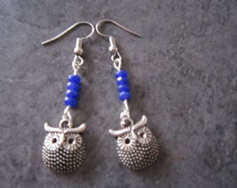 Earring is little OWL and blue beads.