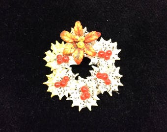 1930s Vintage Celluloid Christmas Wreath Brooch
