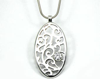 Sterling Silver Hand Pierced Pendant with Cubic Zirconia
