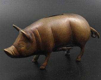 Brass pig money bank mid 19th century