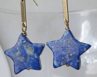 Lapis Stars and Gold Bars Earrings