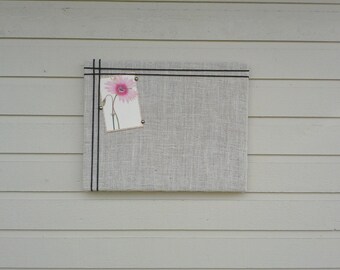 Burlap Pin Board, with an accent of macrame cording, Photo Memory Board, Memo Pin Board, 16 x 20 inches