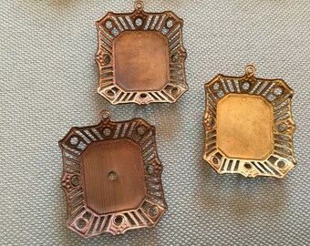 2 Large Vintage Brass Settings Nice Patina