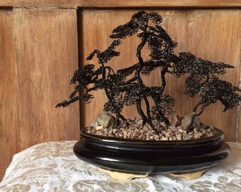 Seven Tree Miniature Bonsai Sculpture with Genuine Cotswold Stone