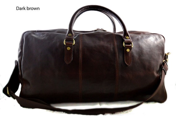 Duffle bag genuine leather shoulder bag dark brown mens ladies