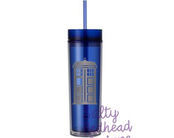 Doctor Who Tardis Vinyl Decal 16oz Acrylic Tumbler