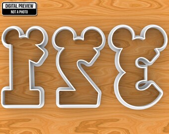 Mickey Minnie Mouse Number 1, 2, 3, 4, 5, 6, 7, 8, 9, 0 (one two three four five six seven eight nine zero) Cookie Cutter, Selectable sizes