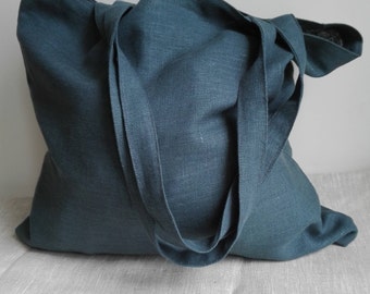 Linen Tote Bag, Linen Shopping Bag, Linen Market Bag, Linen Beach Bag, Shoulder Bag, Tote Bag, Blue Green Tote Bag, Handmade Tote Bag