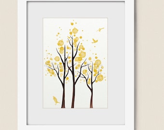 Lime Yellow Decor 5 x 7 Tree Wall Art Print, Modern Dining Room or Living Room Decor, (150)