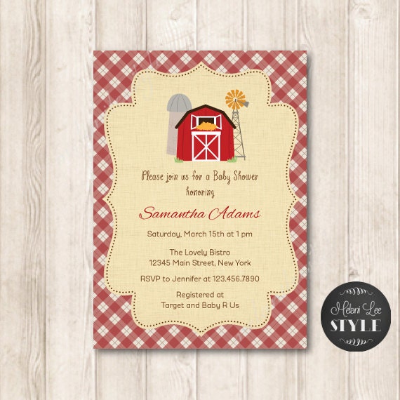 Printable Farm Baby Shower Invitation Rustic Barnyard Plaid