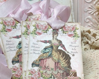 Marie Antoinette Gift Tag - French Country Gift Tags - Marie Antoinette Gift Cards, Glittered Gift Tags, Glitter Tags, Set of Nine Tags