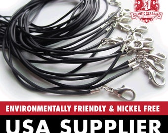 100 or 200 pcs. Nickel Free, Environmentally Safe Black Rubber Cord Necklaces 2 mm Thick Adjustable 17"-18"
