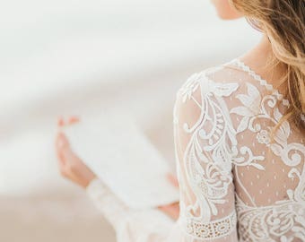 Long Sleeve bohemian wedding dress, boho wedding dress, lace wedding dress, backless wedding dress, boho bridal gown, bridal dress