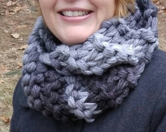 Women's Grey Black Infinity Scarf Non-Wool