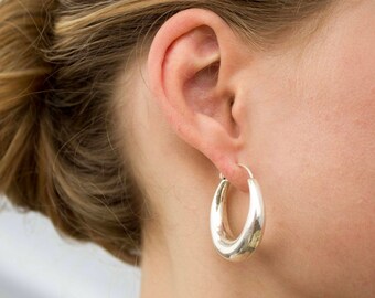 Thick Silver hoop earrings, light silver hoop earrings Small silver hoop Thick hoops Thick creole Idea wife gift for her Girlfriend gift mom