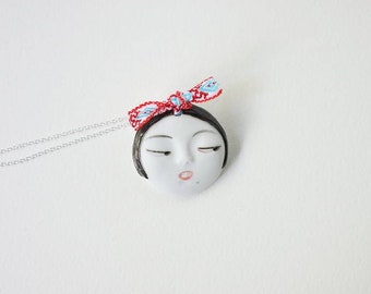 Little head Face Handmade Porcelain Ceramic Pendant Necklace