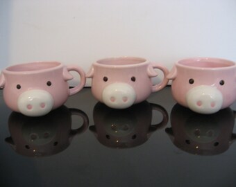 3 little Pink Piggy Mugs