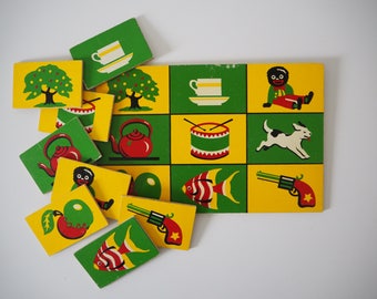 Vintage childrens wooden picture lotto snap game