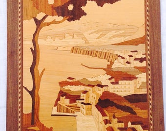 Inlaid marquetry Italian scene. Made by sorrento master.