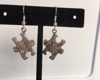 Silver puzzle piece Autism awareness earrings