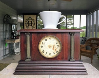 Pour Over Stand with Storage for Coffee and Tea, Made From Antique Mantel Clock