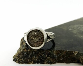 Rattlesnake bone ring / rattlesnake vertebra / sterling silver ring/ mixed media / resin ring / gothic / wearable taxidermy / statement ring