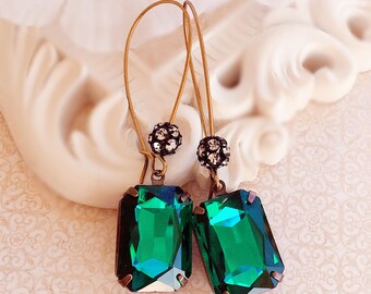 Green Dangle Earrings - Emerald - Green Drop Earrings - MADELINE Emerald