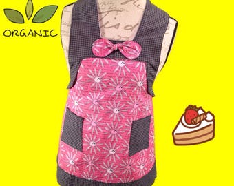 Kids pink flowers with black trim apron
