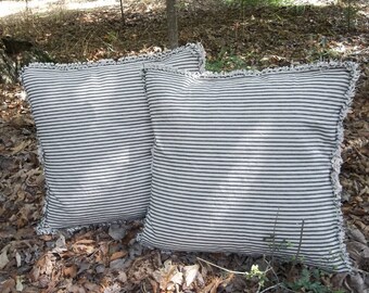 Pair Ticking Pillows Striped Pillows Shams Custom Sizes Fabrics Decorative Pillows French Country Farmhouse Throw Pillows
