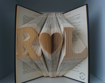 1st wedding Anniversary gift-Real Folded book art-Personalized Wedding Gift-book origami-free standing initials-First Valentine's day gift