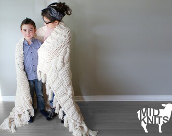 DIY Knitting PATTERN - Triple Cable Throw Blanket / Rug 49" x 64" (2015014)