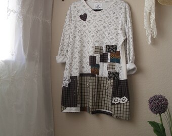 Lagenlook Thermal Tunic/ Upcycled Funky Mini Dress/ Large to XL