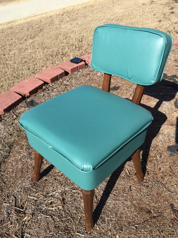 Vintage sewing chair vinyl sewing chair storage seat turquoise